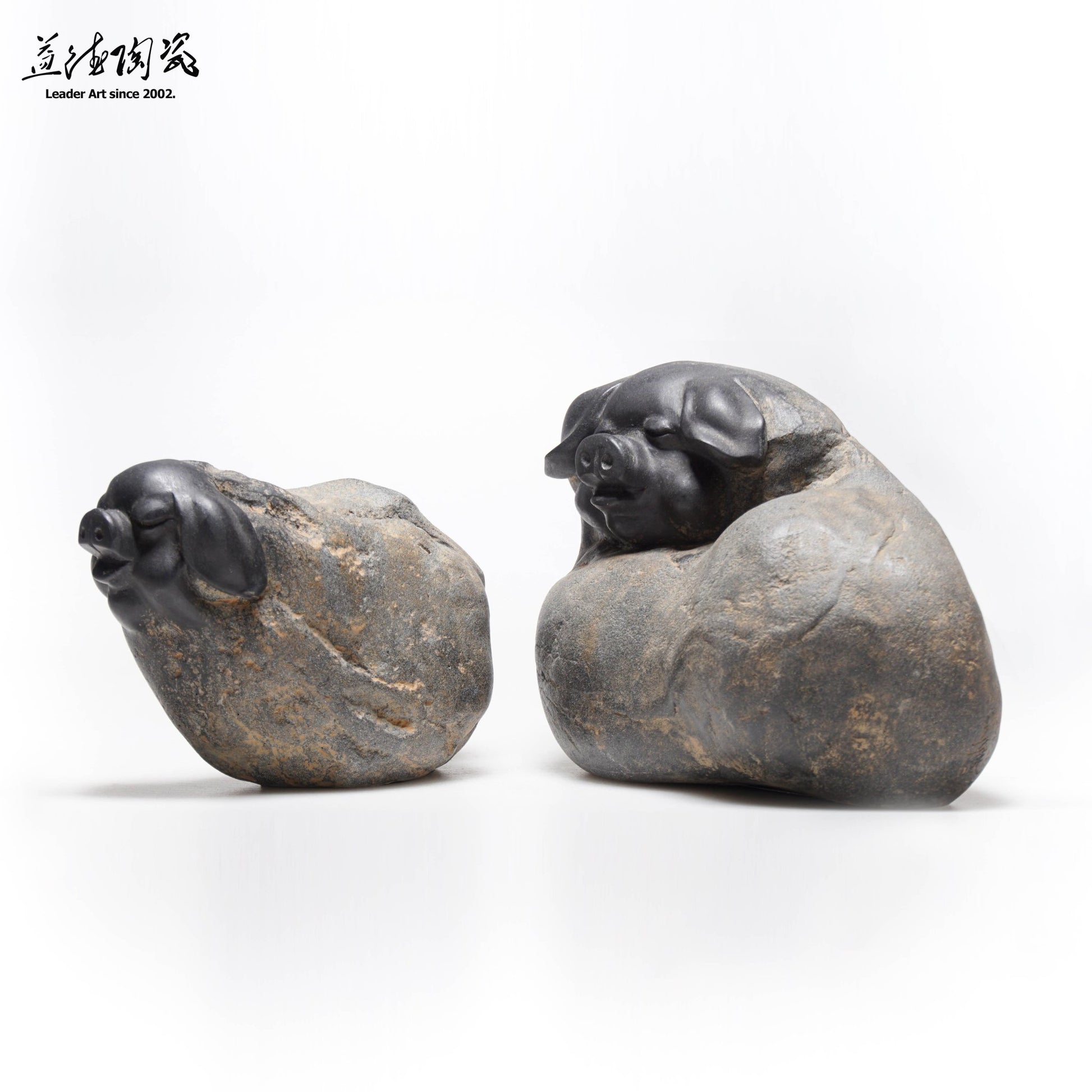 母子豬 Sows and piglets - stone carving - LEADER 益德 | 居家設計藝品・人文茶器・空間美學作品